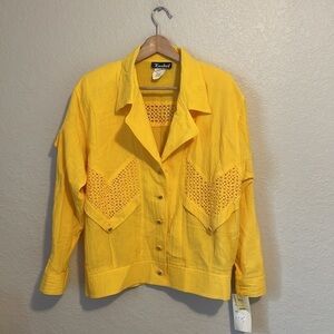 RARE Vintage 80s Deadstock Kashel Canary Yellow Cotton Gauze Blazer Jacket Sz M